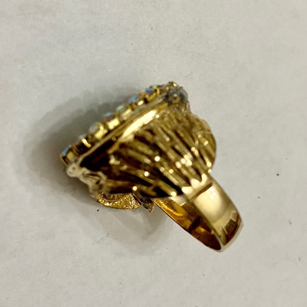 Vintage, Stamped Hobe Blue Agate Adjustable Ring with Rhinestones - Picture 8 of 13